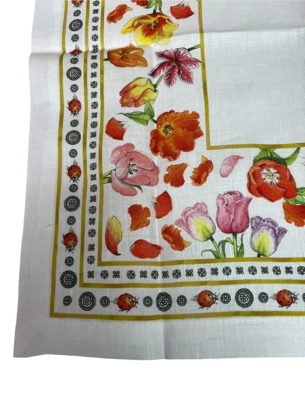 Williams & Sonoma Floral Square napkins White with Pink & Orange Blooms